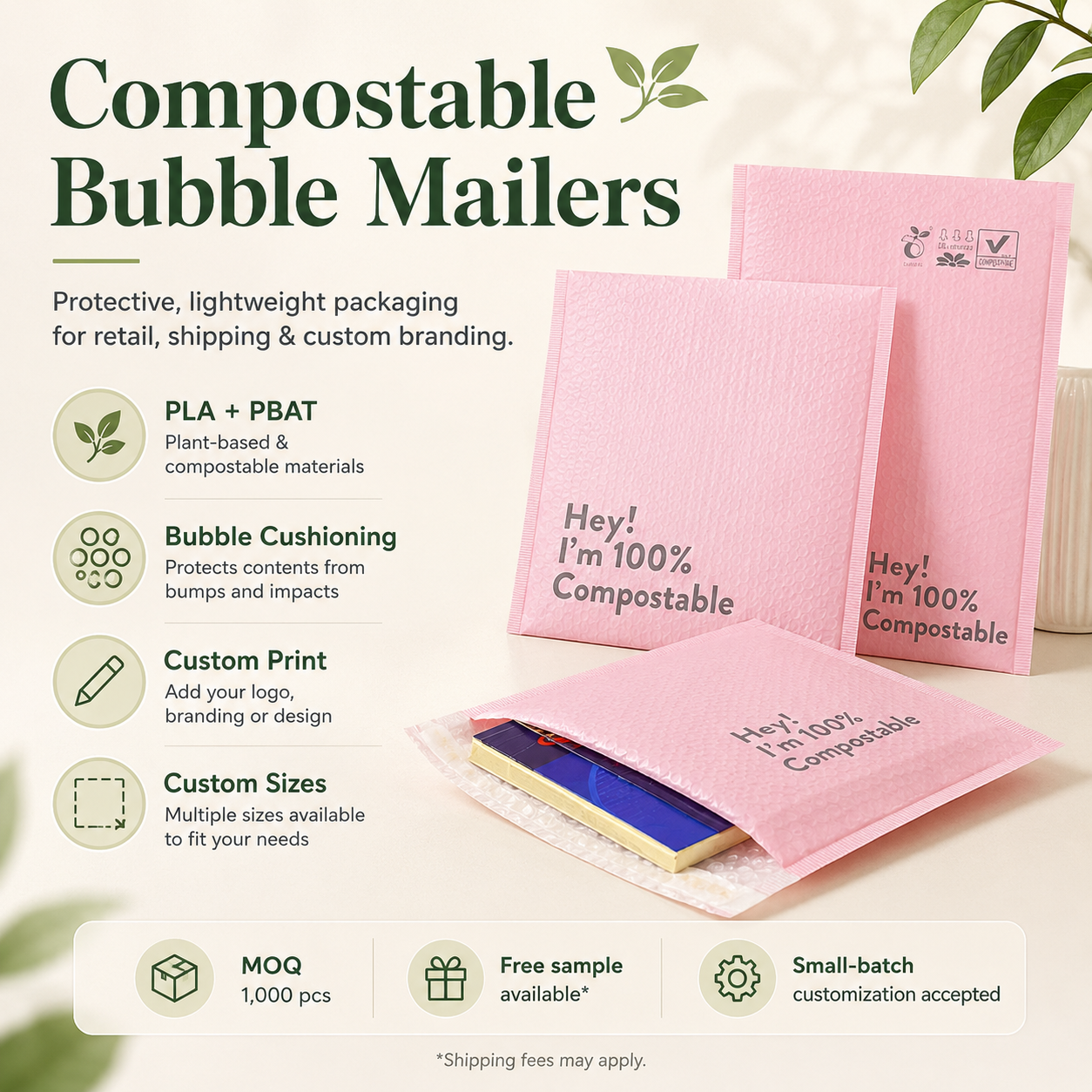 Compostable Bubble Mailers | PLA PBAT Padded Mailer Bags for Ecommerce