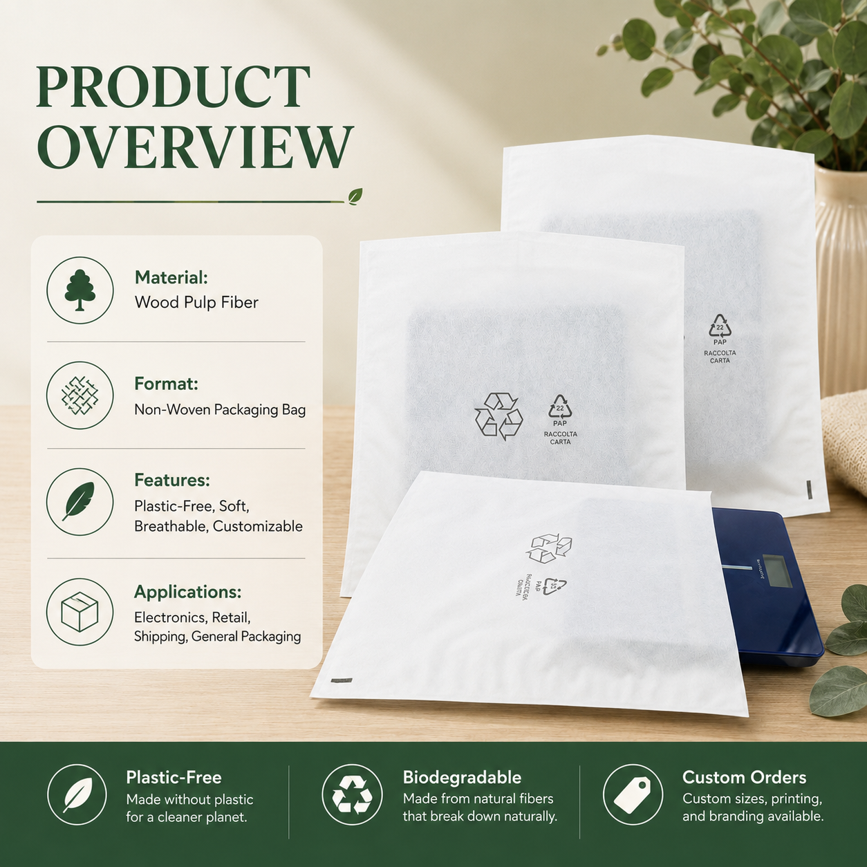 Degradable Wood Pulp Non-Woven Bags | Eco Packaging for Electronics, Chargers & Cables