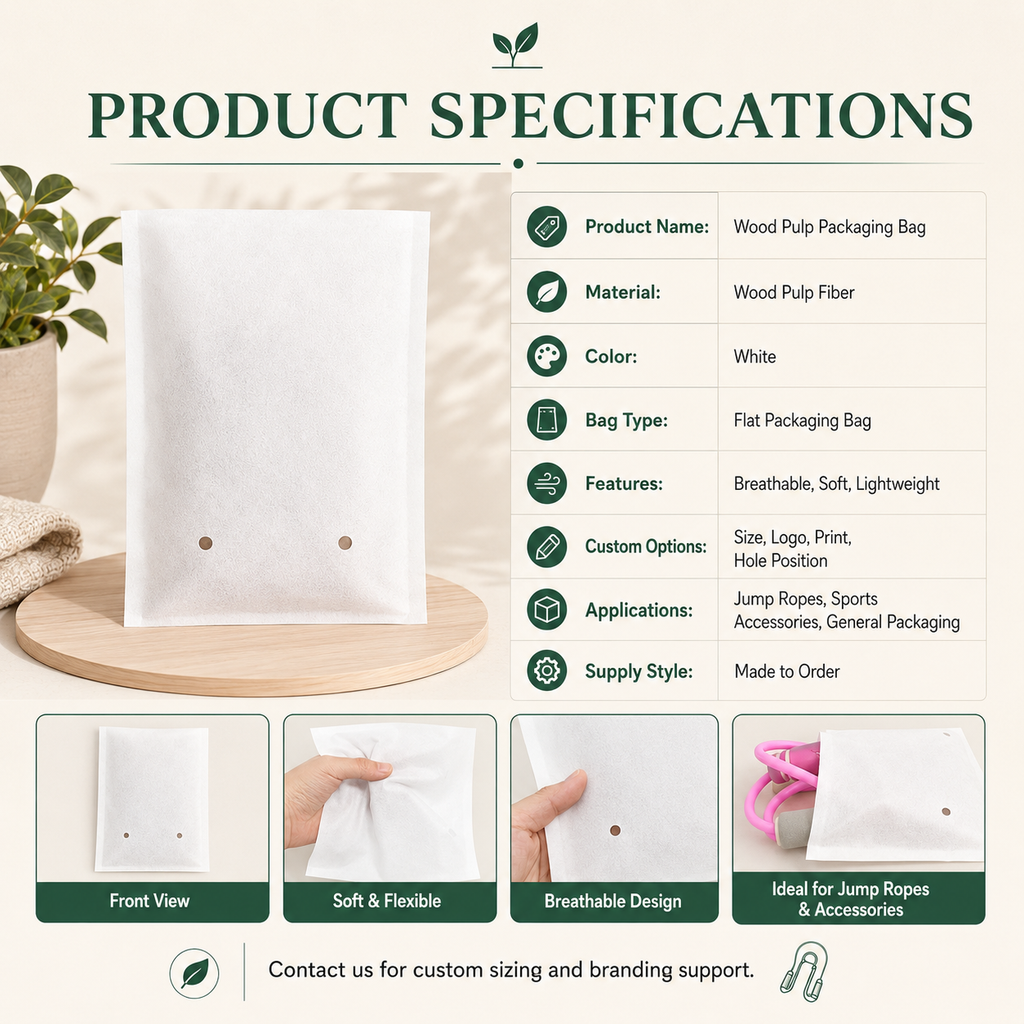 Wood Pulp Non-Woven Packaging Bags for Jump Ropes | Eco Fitness Accessory Packaging