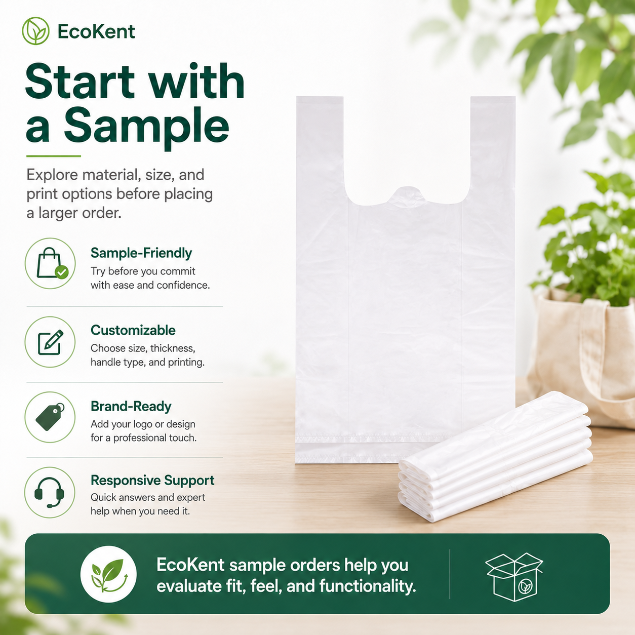Compostable Grocery Bags | PLA+PBAT Biodegradable Carrier Bags for Retail & Takeout