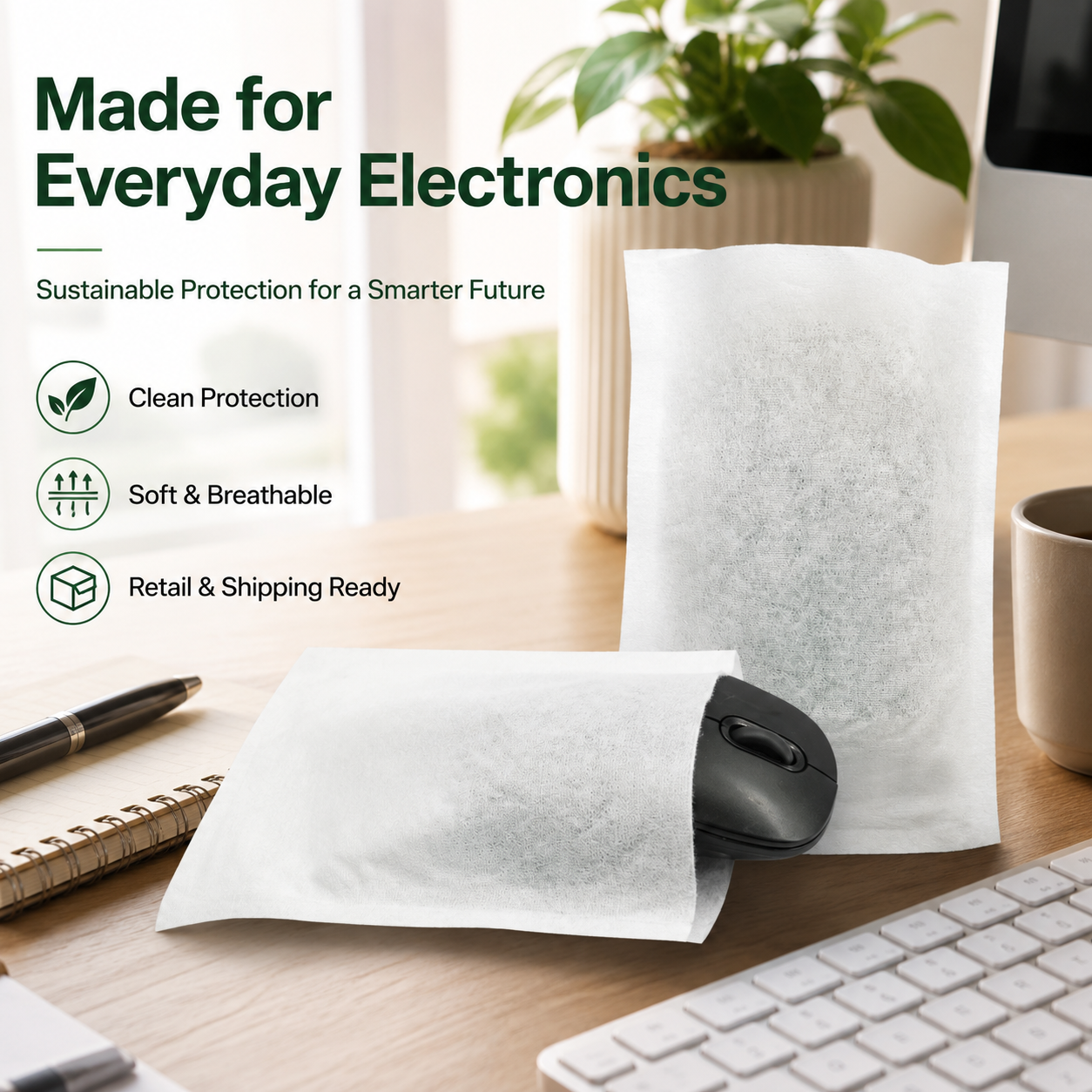 Biodegradable Wood Pulp Fiber Bags | Eco Packaging for Computer Mouse & Electronics
