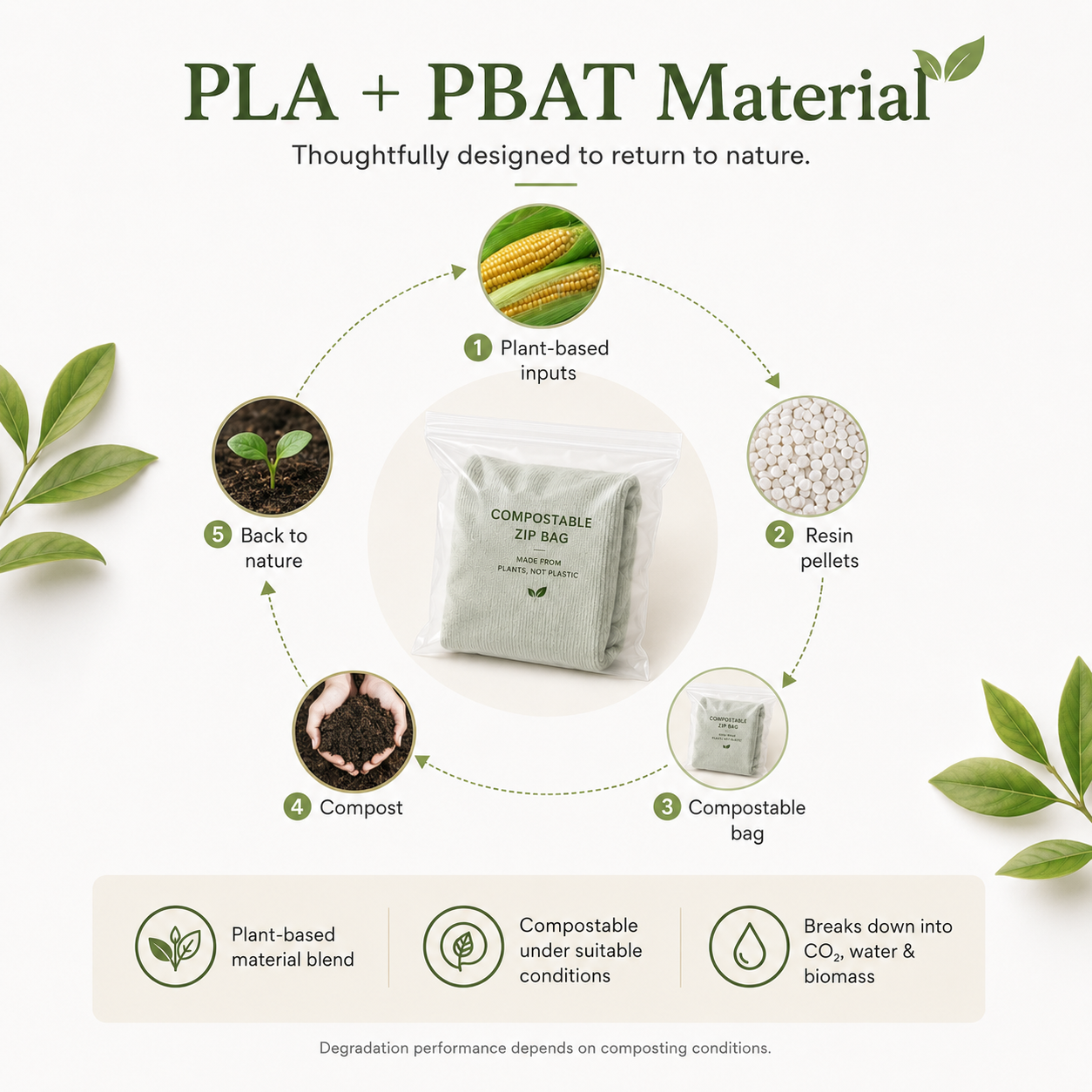 PLA + PBAT Biodegradable Clear Zip Bags