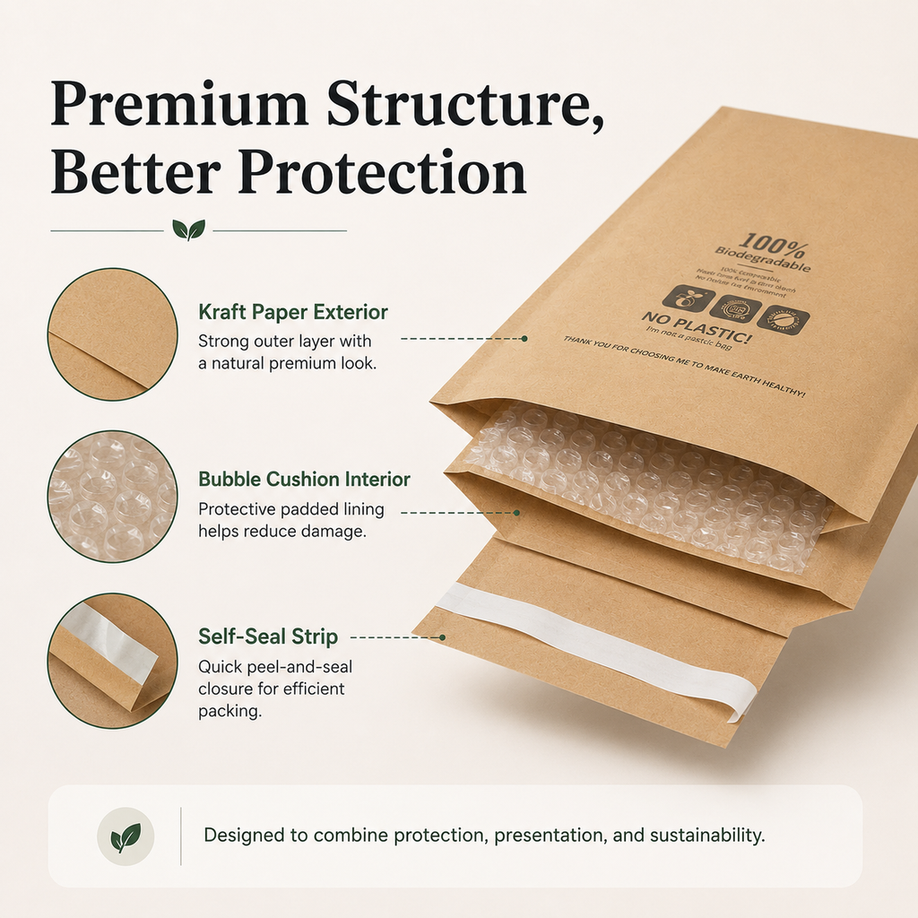 Compostable Kraft Bubble Mailer Bags | Eco-Friendly Shipping Envelopes