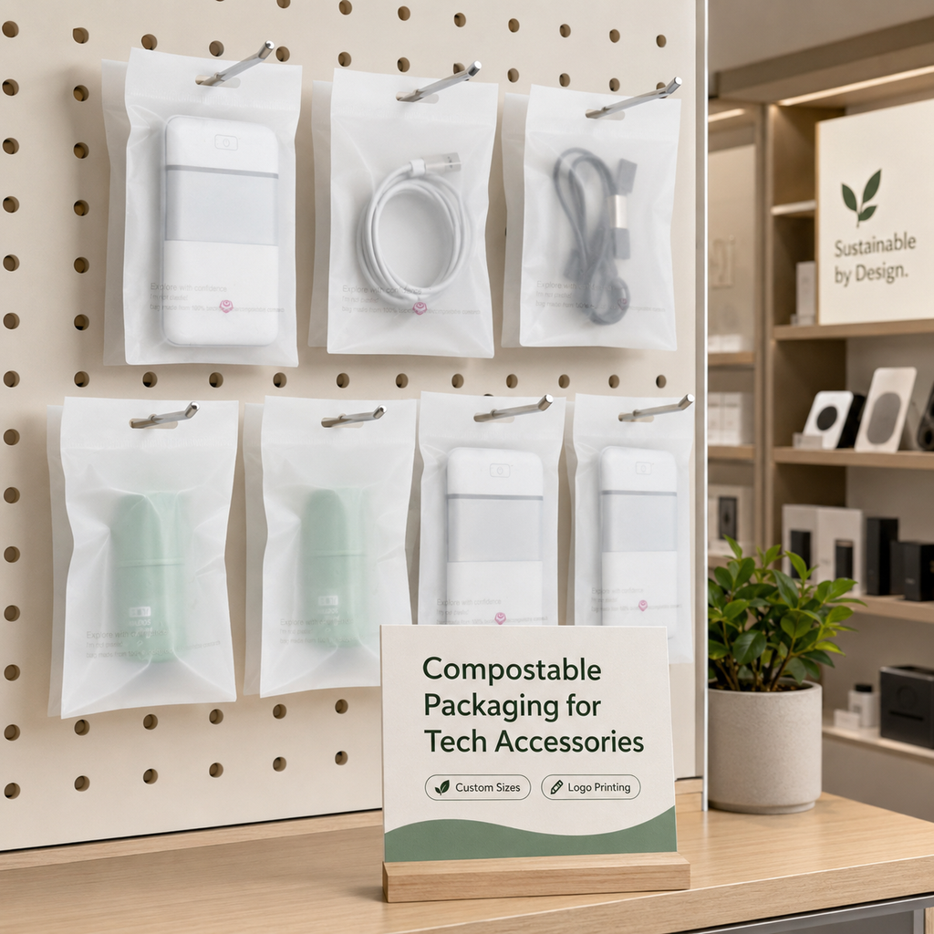 Compostable Frosted Packaging Bags for Electronics & Accessories