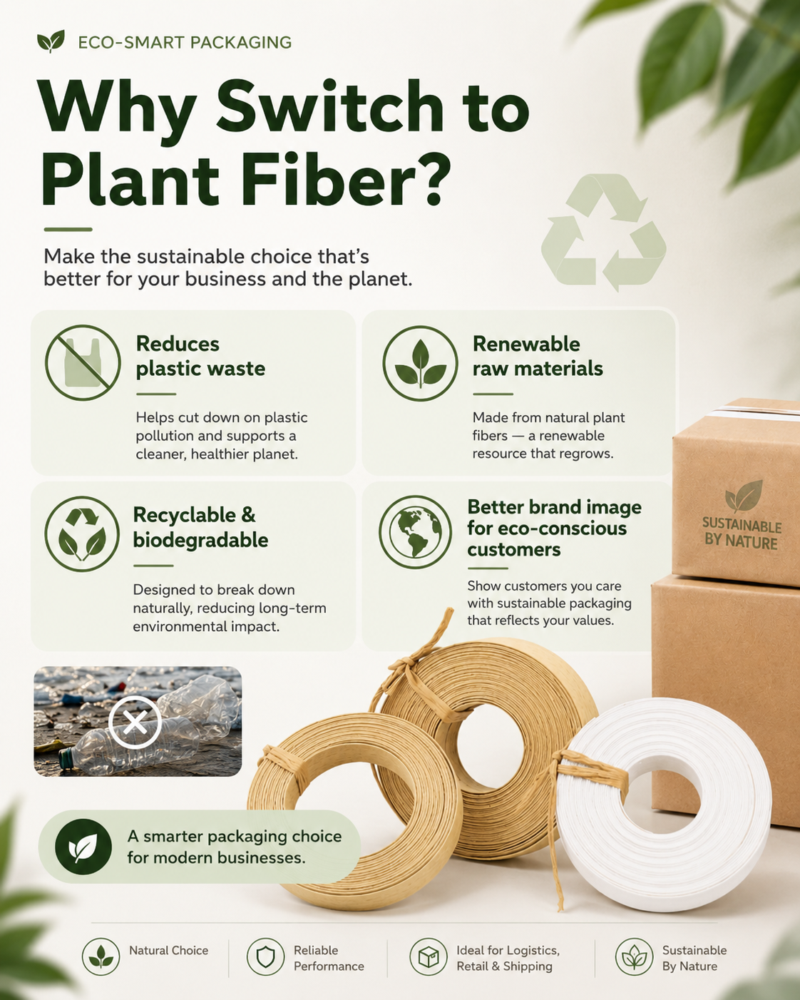 Biodegradable Plant Fiber Packing Straps | Eco Kraft Paper Banding for Shipping & Retail