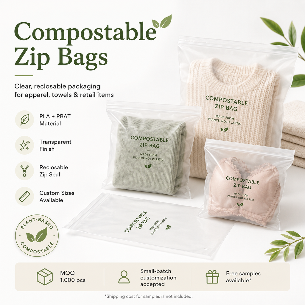 PLA + PBAT Biodegradable Clear Zip Bags