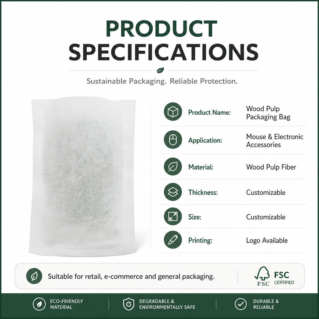Biodegradable Wood Pulp Fiber Bags | Eco Packaging for Computer Mouse & Electronics