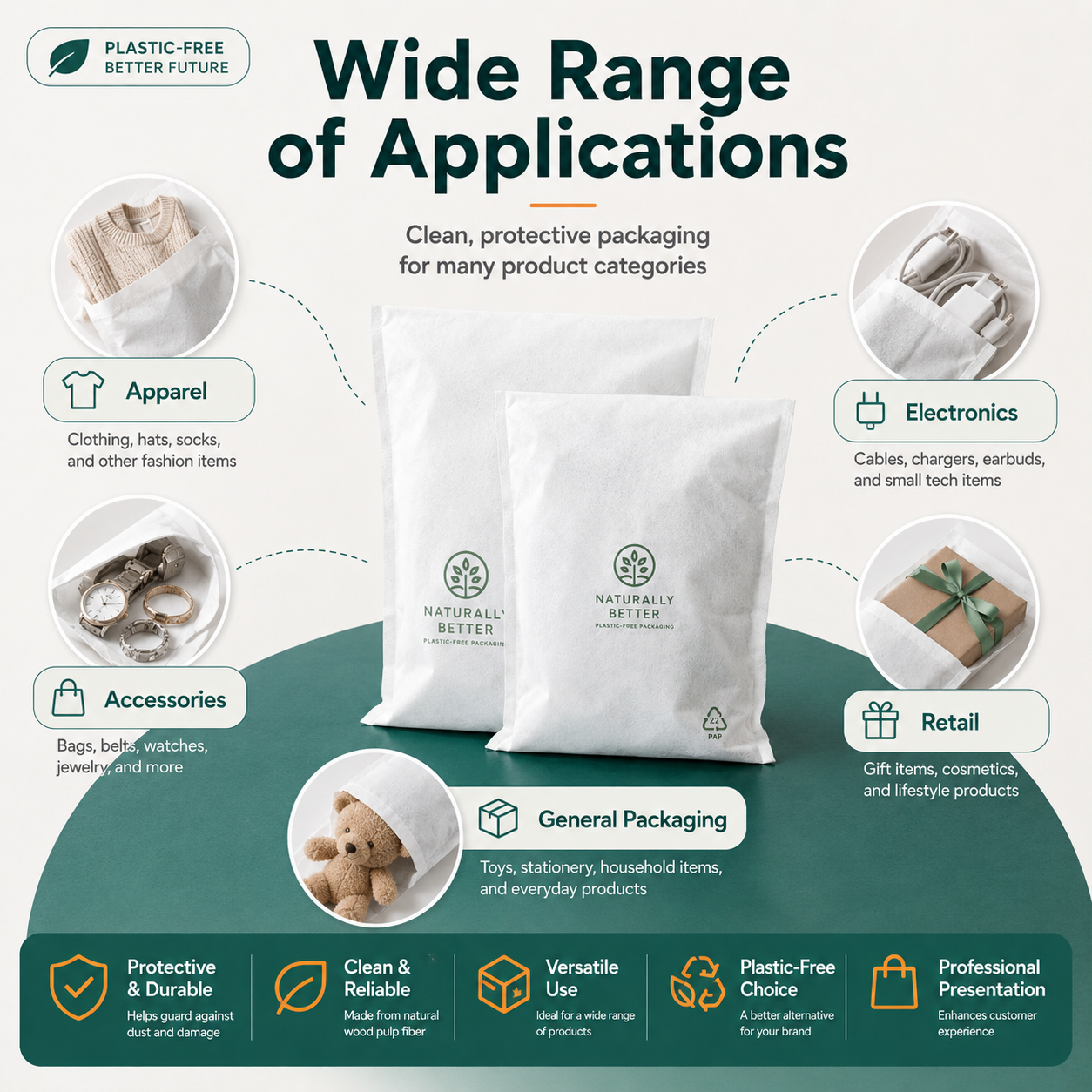 Fully Compostable Wood Pulp Non-Woven Packaging Mailer Bags