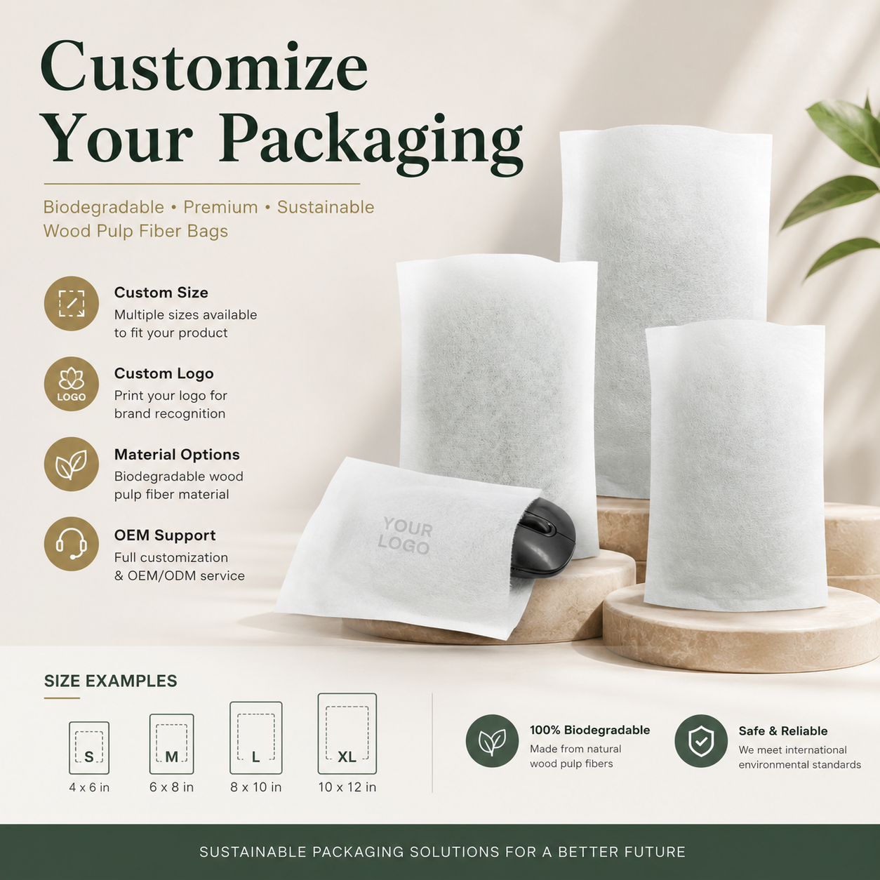 Biodegradable Wood Pulp Fiber Bags | Eco Packaging for Computer Mouse & Electronics