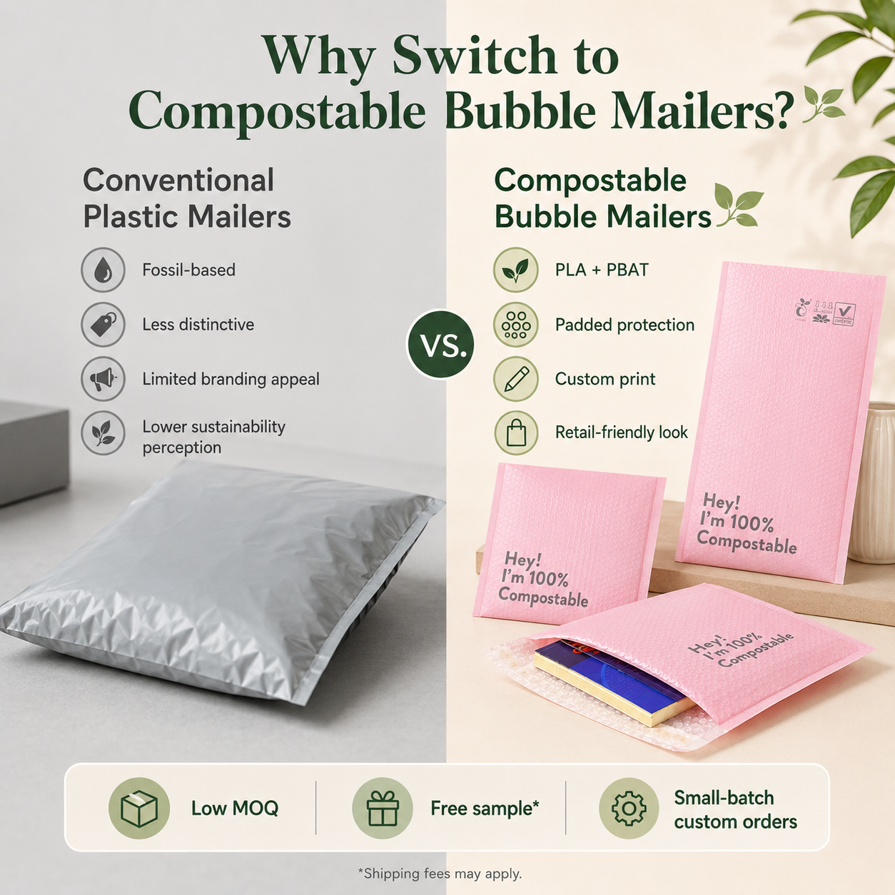 Compostable Bubble Mailers | PLA PBAT Padded Mailer Bags for Ecommerce