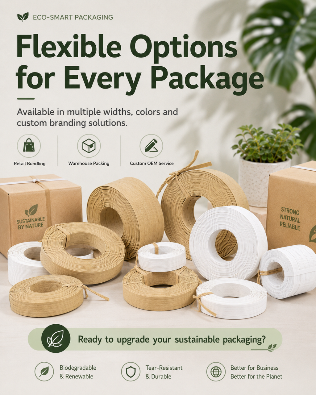 Biodegradable Plant Fiber Packing Straps | Eco Kraft Paper Banding for Shipping & Retail