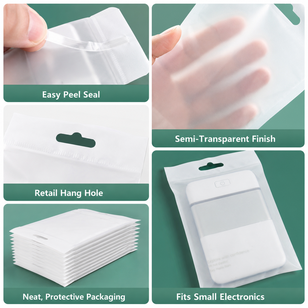 Compostable Frosted Packaging Bags for Electronics & Accessories