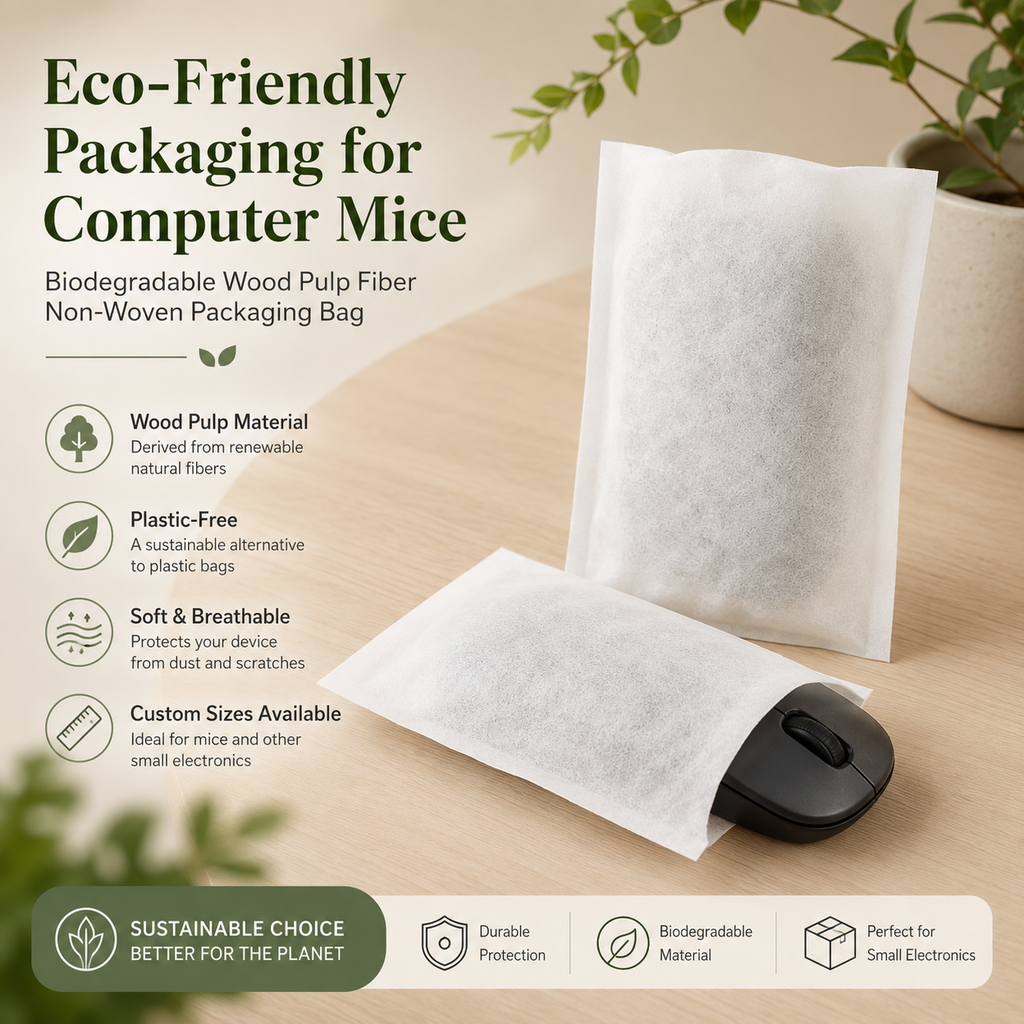 Biodegradable Wood Pulp Fiber Bags | Eco Packaging for Computer Mouse & Electronics