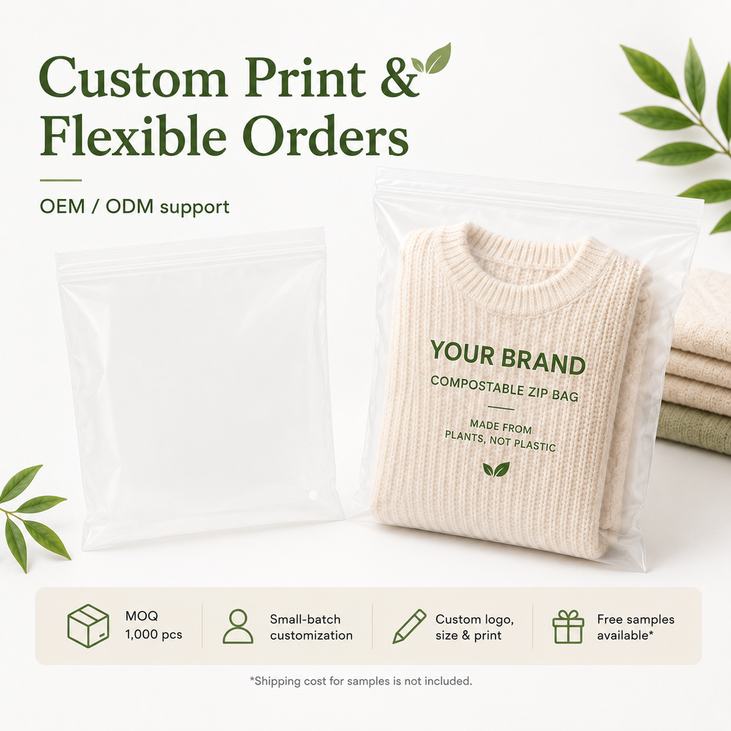 PLA + PBAT Biodegradable Clear Zip Bags