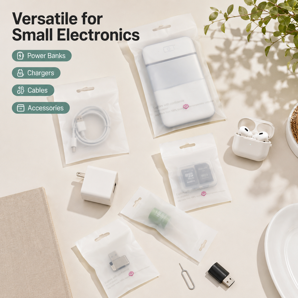 Compostable Frosted Packaging Bags for Electronics & Accessories