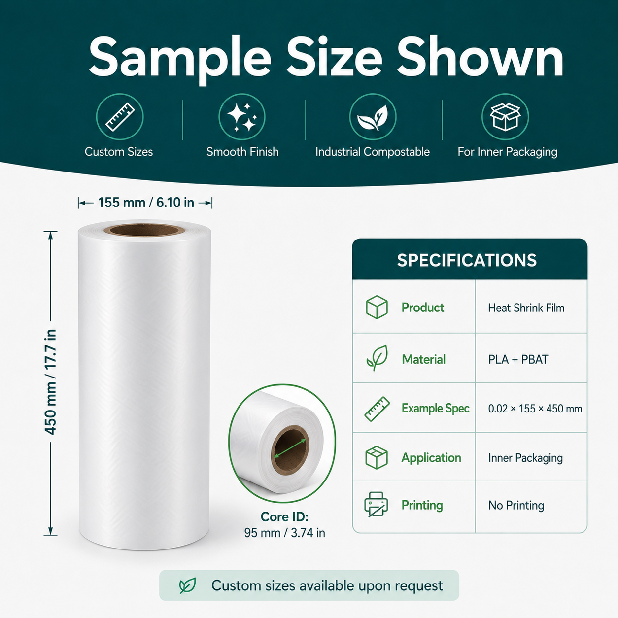Compostable Shrink Film | PLA+PBAT Biodegradable Packaging Wrap for Retail & Shipping