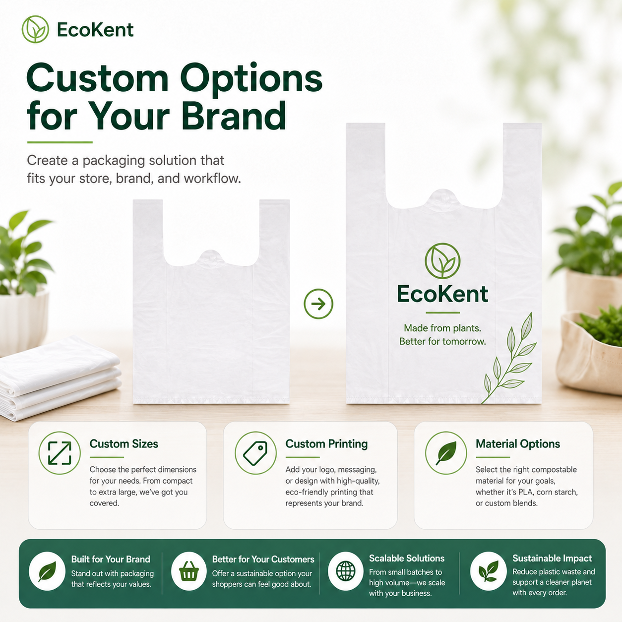Compostable Grocery Bags | PLA+PBAT Biodegradable Carrier Bags for Retail & Takeout