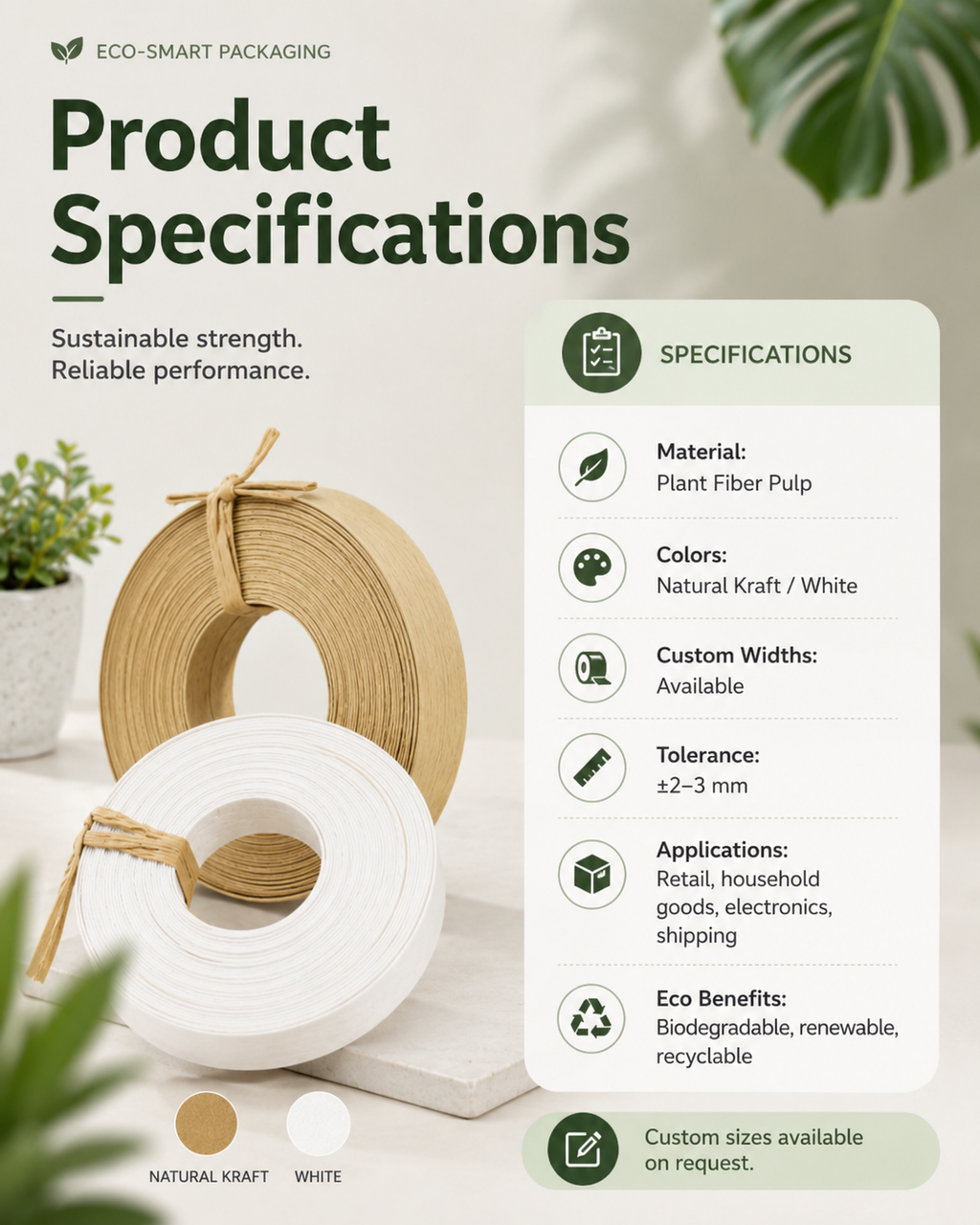 Biodegradable Plant Fiber Packing Straps | Eco Kraft Paper Banding for Shipping & Retail