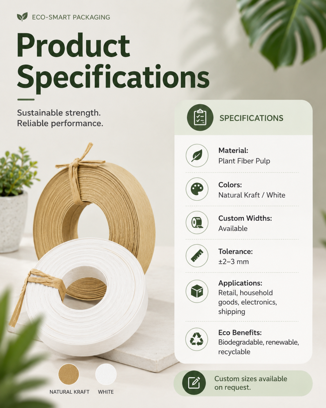 Biodegradable Plant Fiber Packing Straps | Eco Kraft Paper Banding for Shipping & Retail