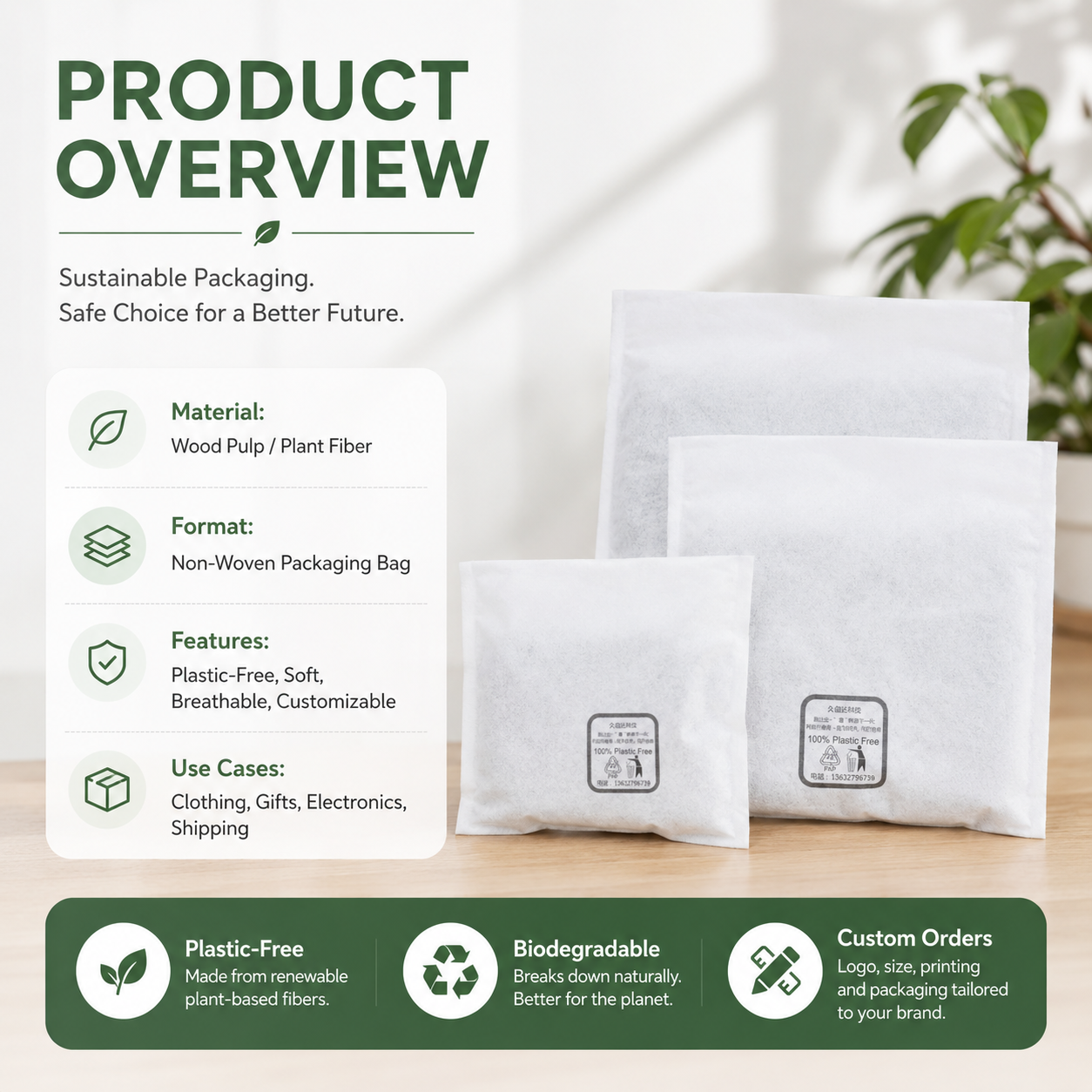 Degradable Plant Fiber Non-Woven Bags | Plastic-Free Eco Packaging for Apparel & Gifts