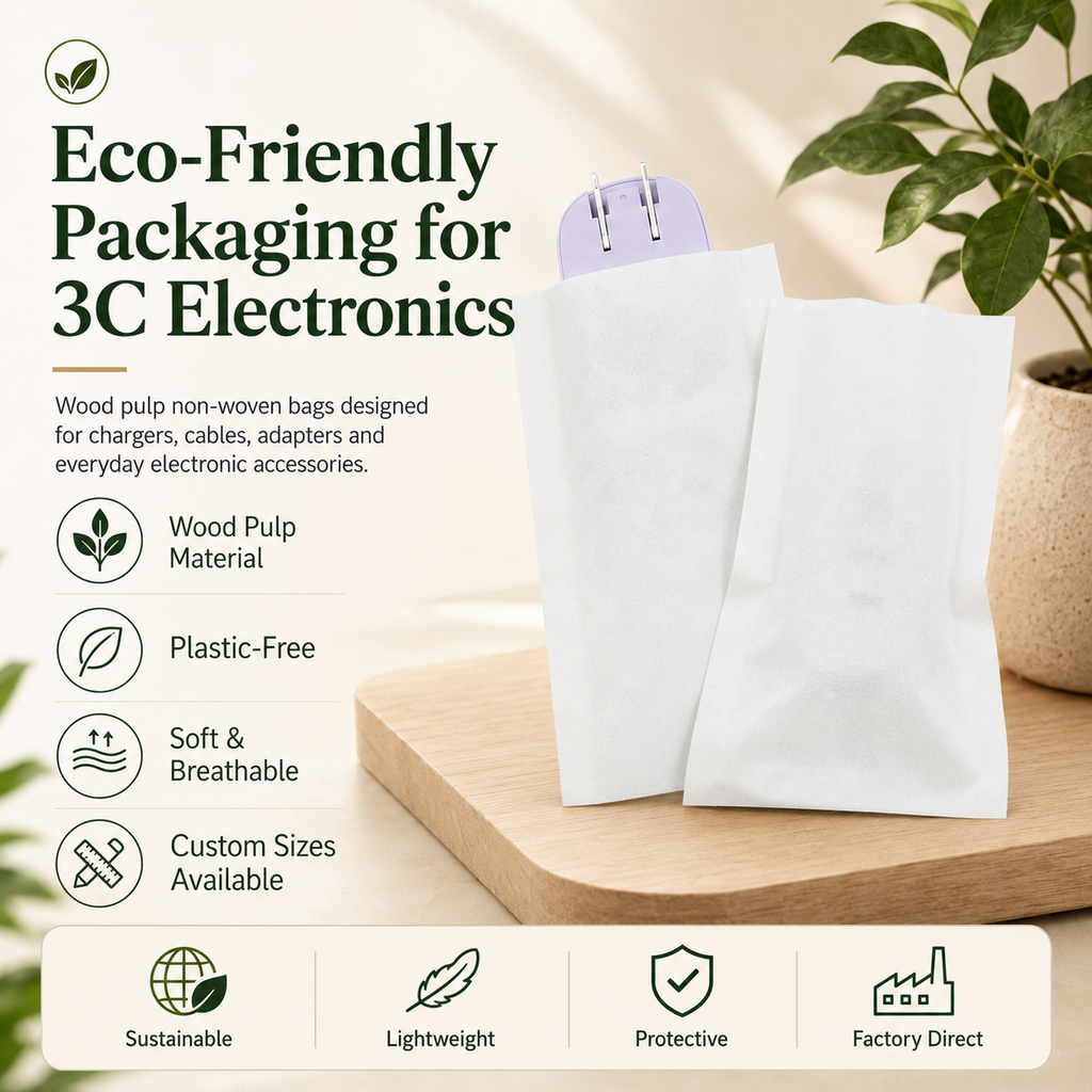 Wood Pulp Non-Woven Packaging Bags | Plastic-Free Eco Bags for Electronics & Accessories