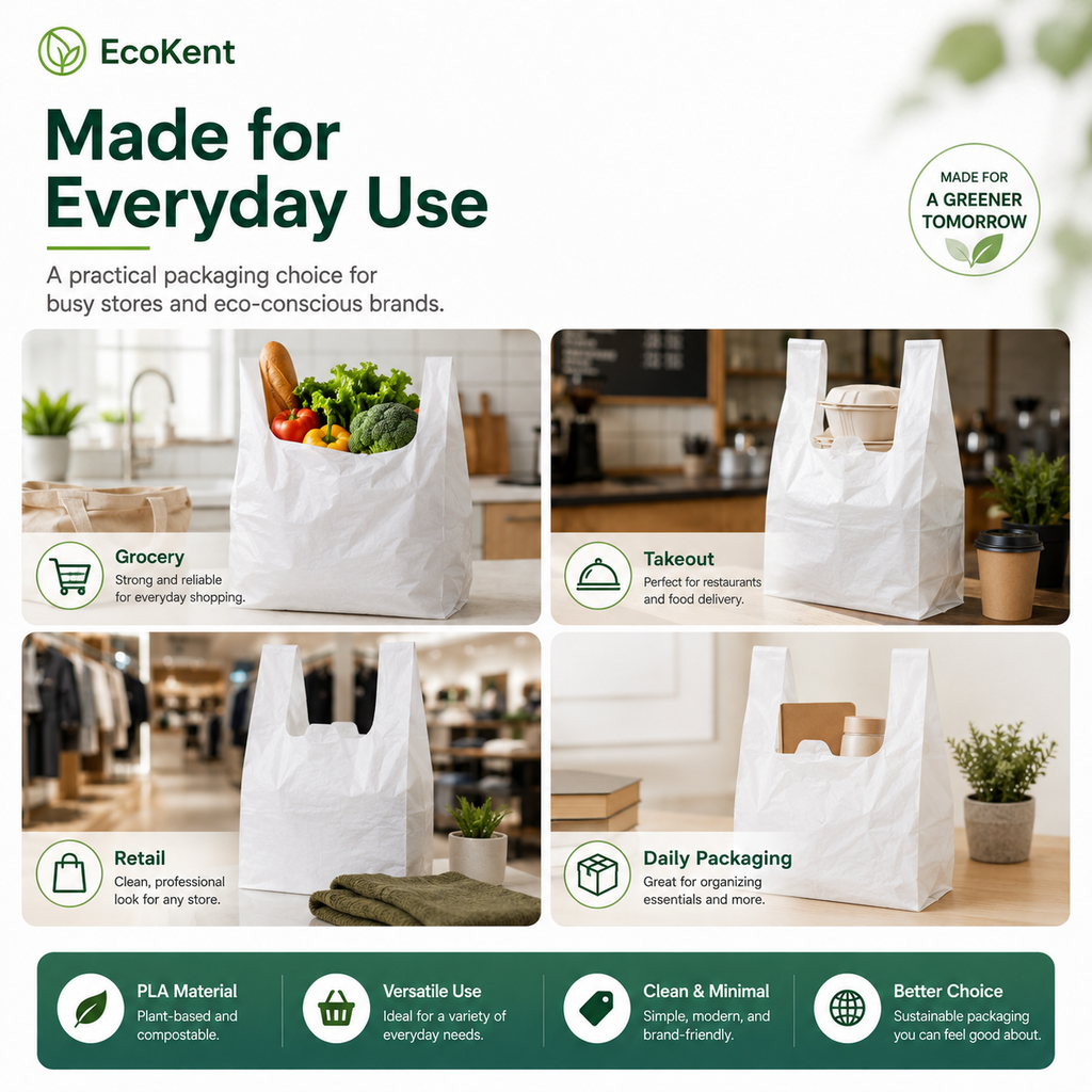 Compostable Grocery Bags | PLA+PBAT Biodegradable Carrier Bags for Retail & Takeout