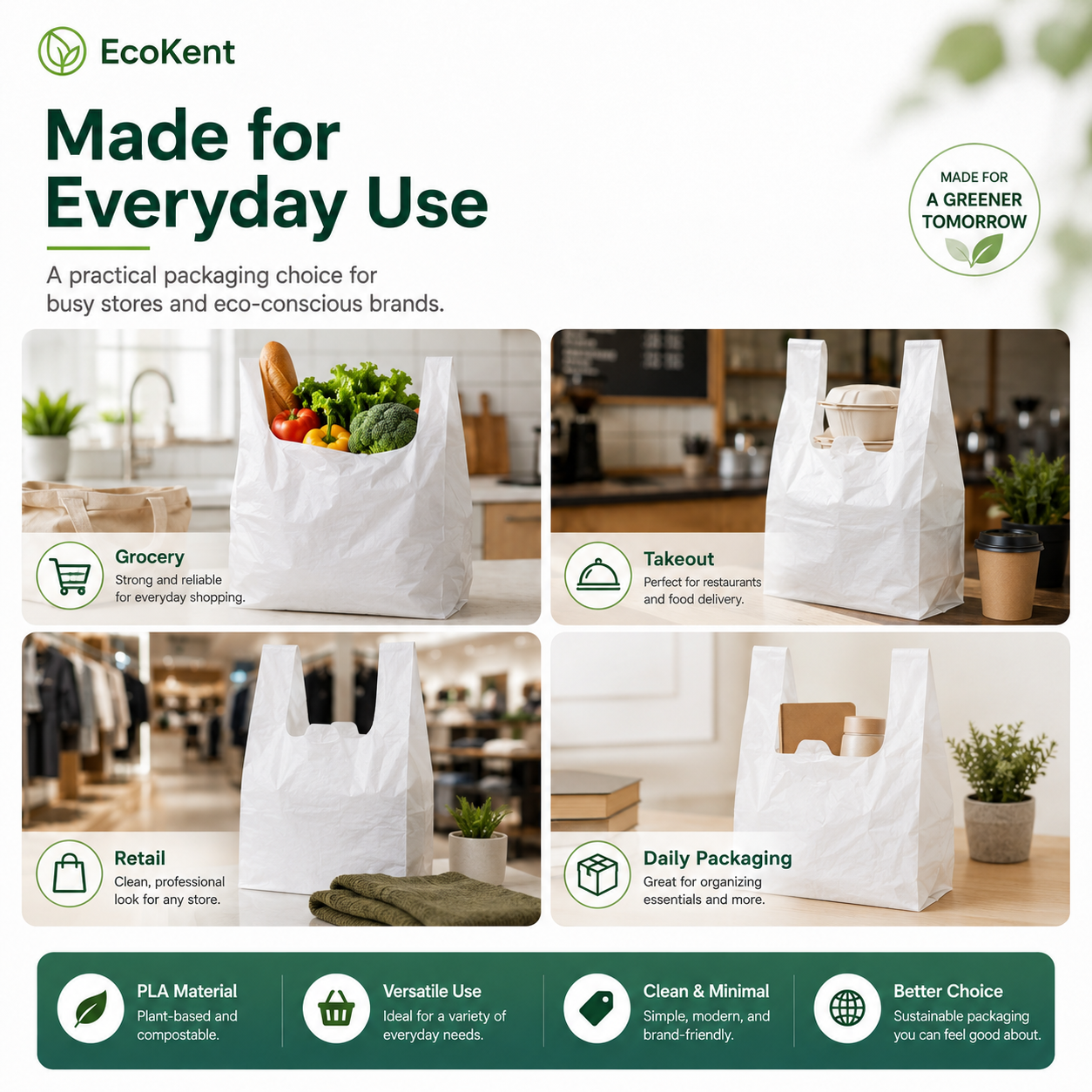 Compostable Grocery Bags | PLA+PBAT Biodegradable Carrier Bags for Retail & Takeout