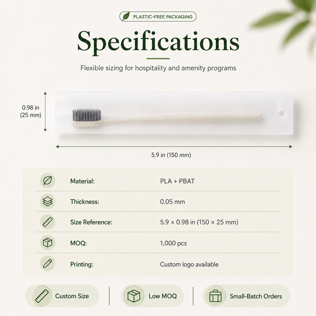 Biodegradable Toothbrush Sleeve Bags | PLA PBAT Frosted Hotel Packaging
