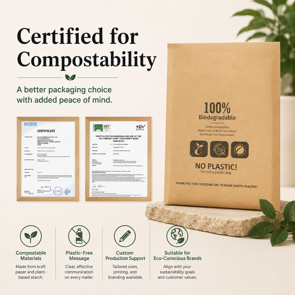 Compostable Kraft Bubble Mailer Bags | Eco-Friendly Shipping Envelopes
