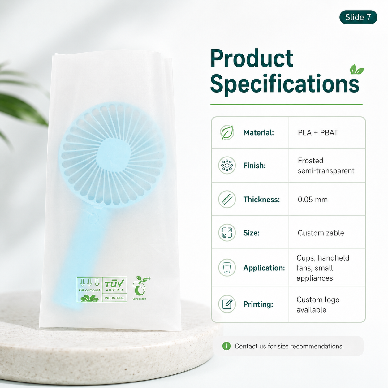Biodegradable Frosted Sleeve Bags | PLA PBAT Packaging for Cups & Accessories