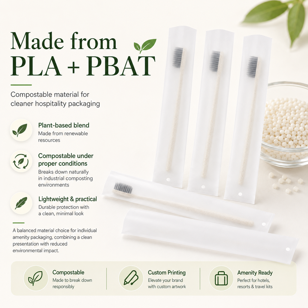 Biodegradable Toothbrush Sleeve Bags | PLA PBAT Frosted Hotel Packaging