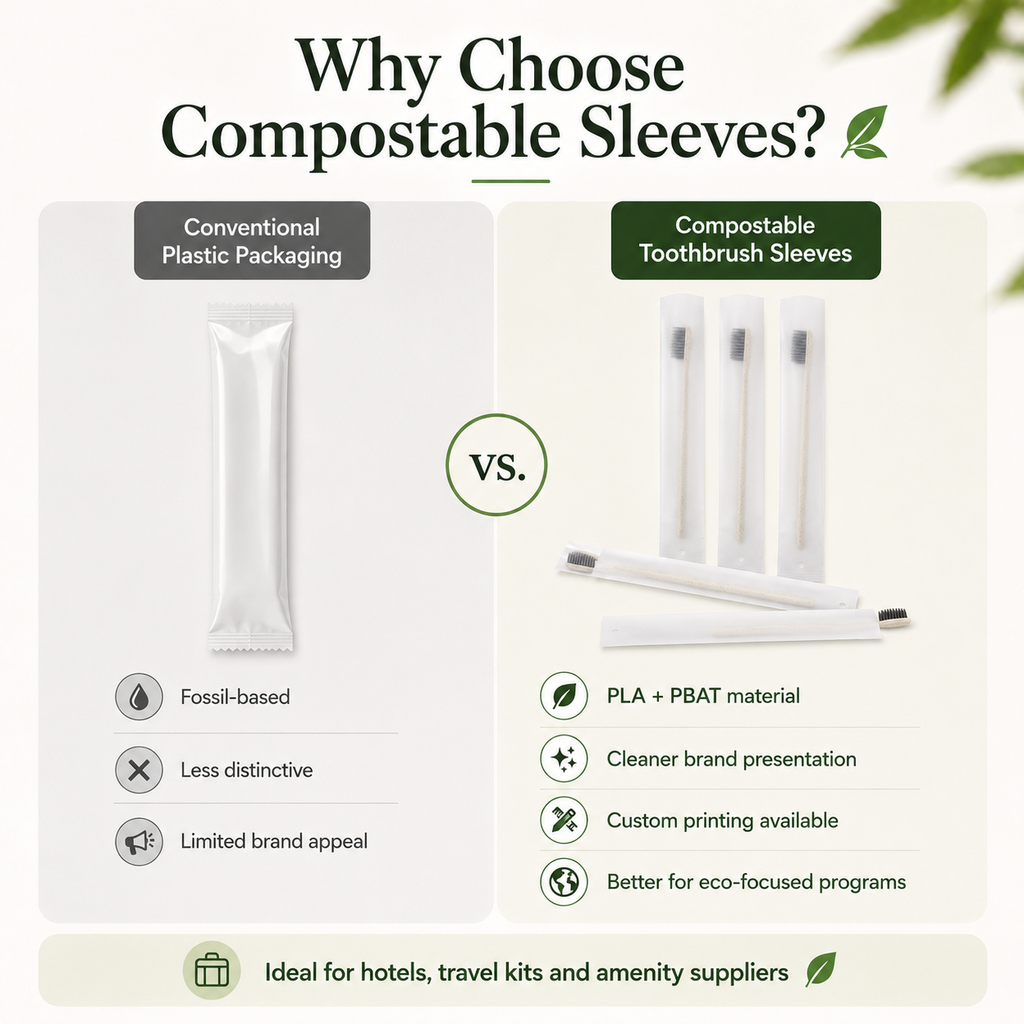 Biodegradable Toothbrush Sleeve Bags | PLA PBAT Frosted Hotel Packaging
