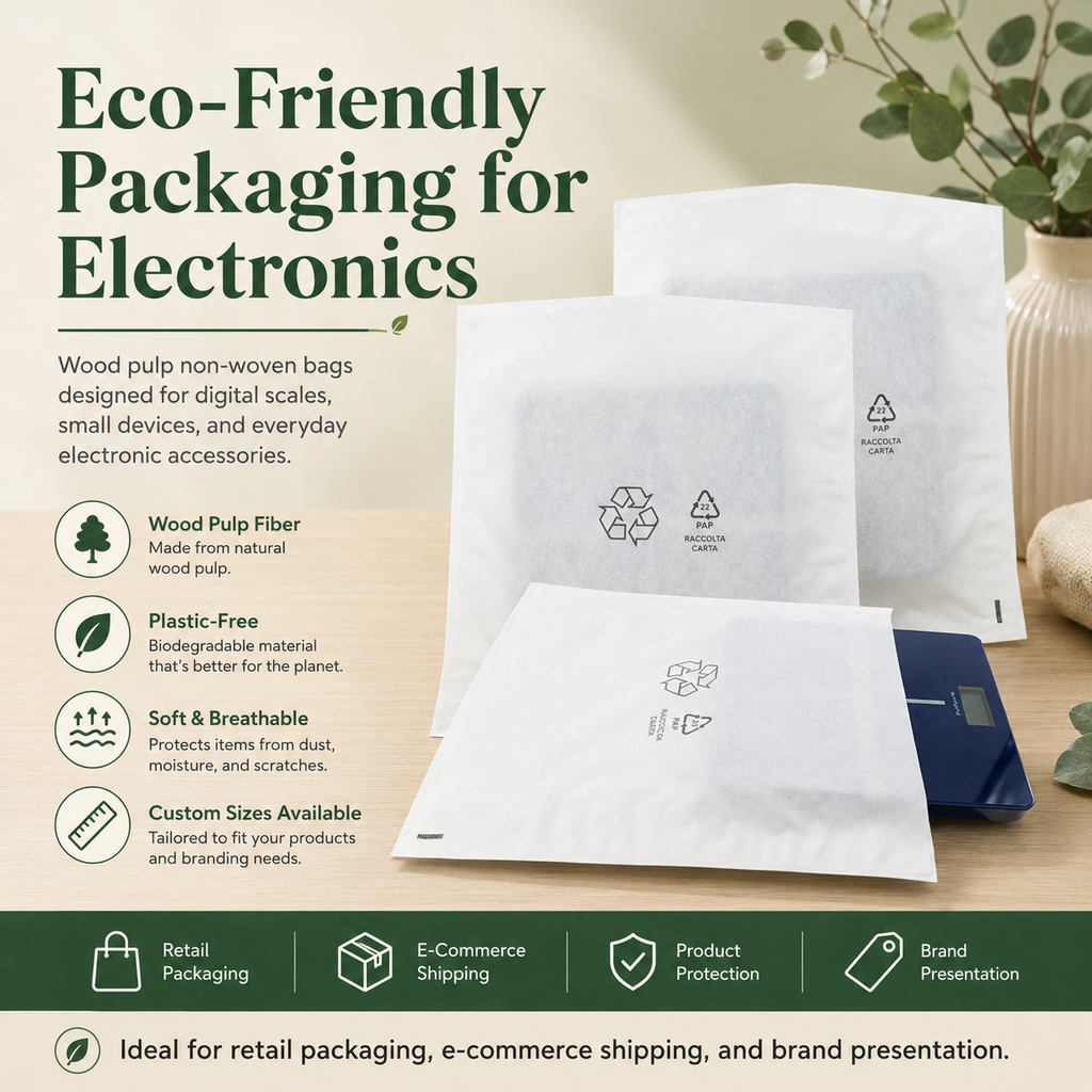 Degradable Wood Pulp Non-Woven Bags | Eco Packaging for Electronics, Chargers & Cables
