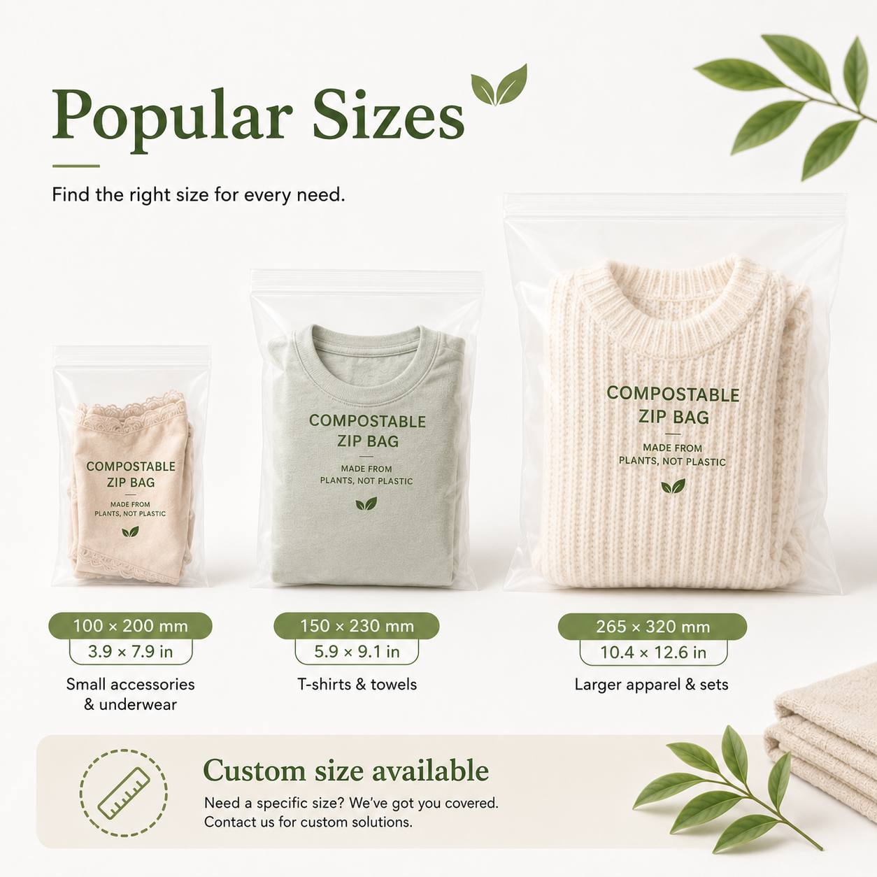 PLA + PBAT Biodegradable Clear Zip Bags