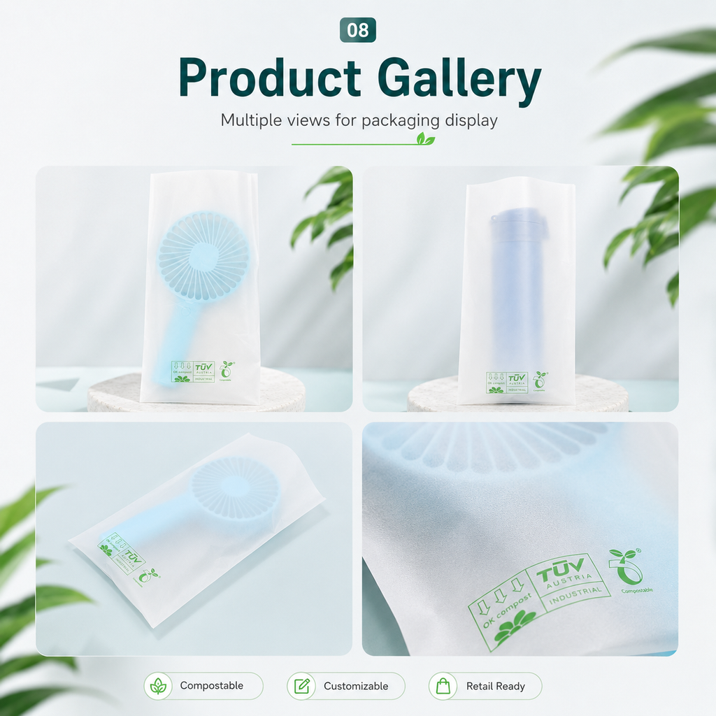 Biodegradable Frosted Sleeve Bags | PLA PBAT Packaging for Cups & Accessories