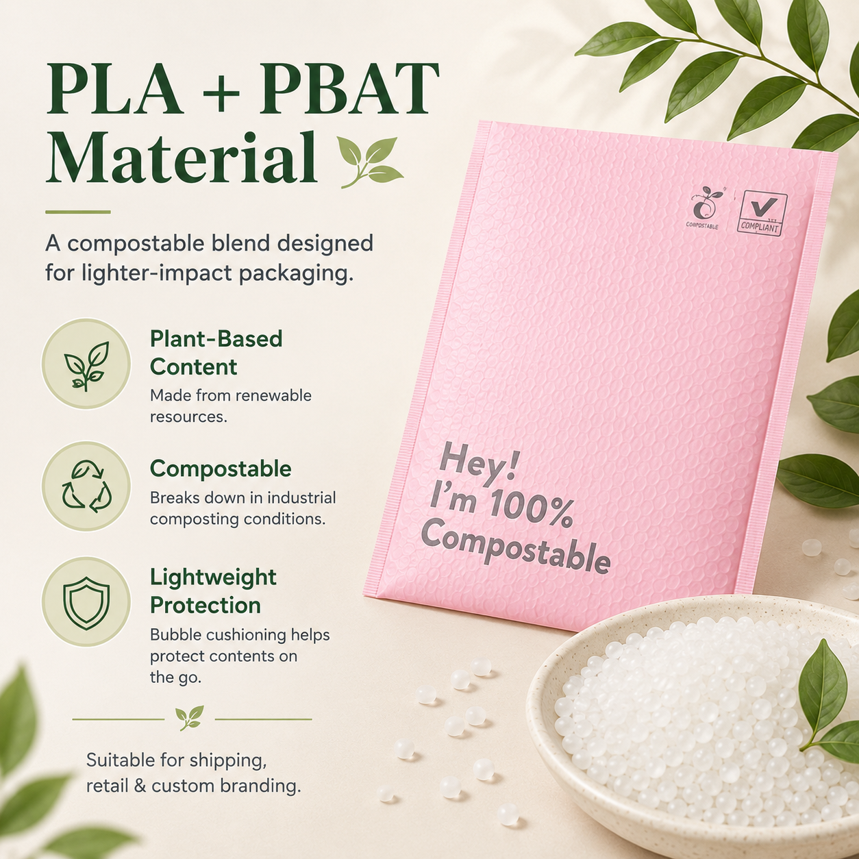 Compostable Bubble Mailers | PLA PBAT Padded Mailer Bags for Ecommerce