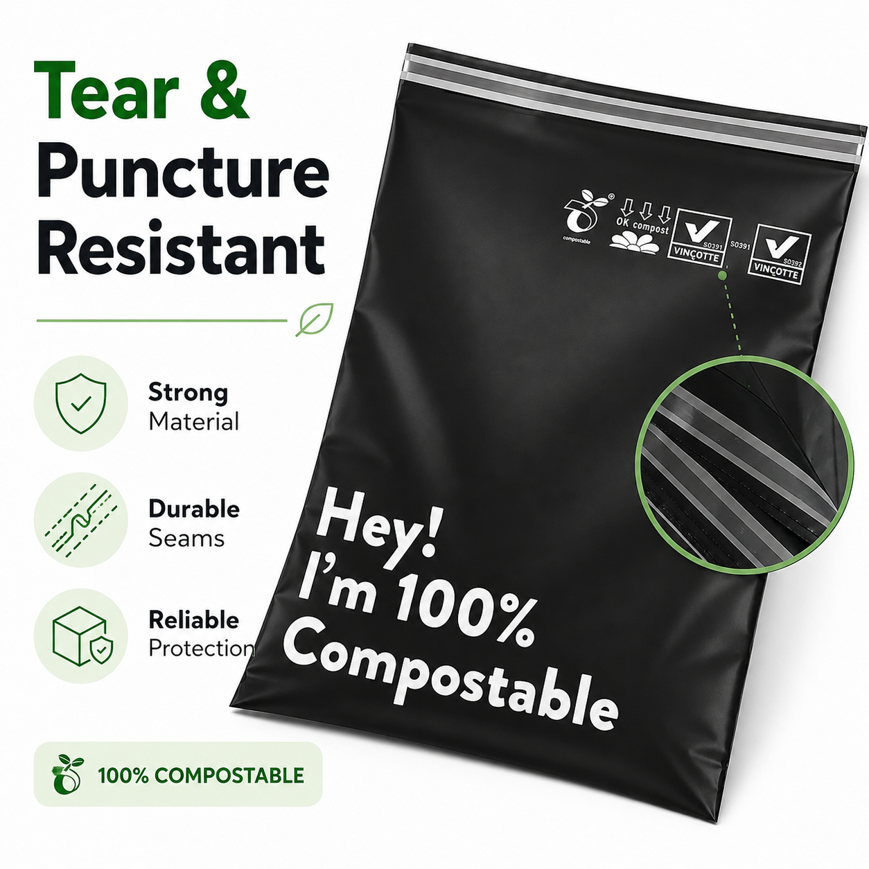 12" x 15.5" Biodegradable Poly Mailers, 50 Count Eco-Friendly Self-Seal Shipping Bags