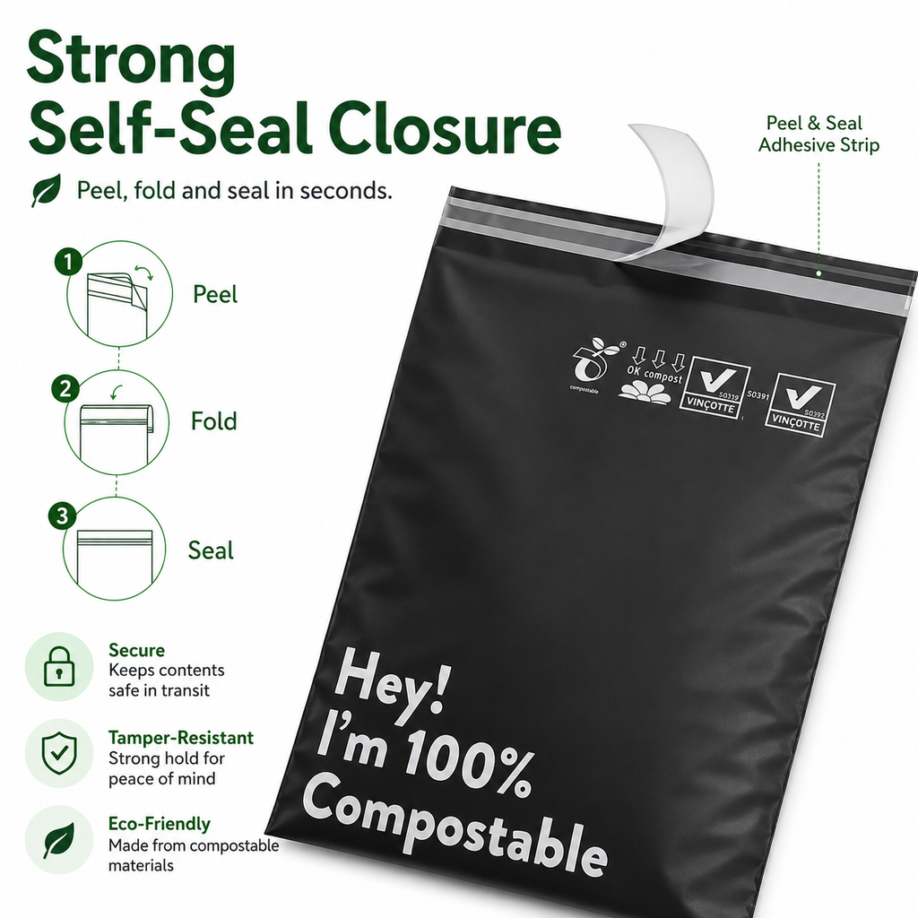 12" x 15.5" Biodegradable Poly Mailers, 50 Count Eco-Friendly Self-Seal Shipping Bags