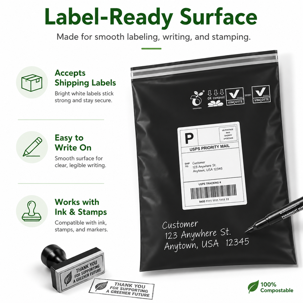 12" x 15.5" Biodegradable Poly Mailers, 50 Count Eco-Friendly Self-Seal Shipping Bags