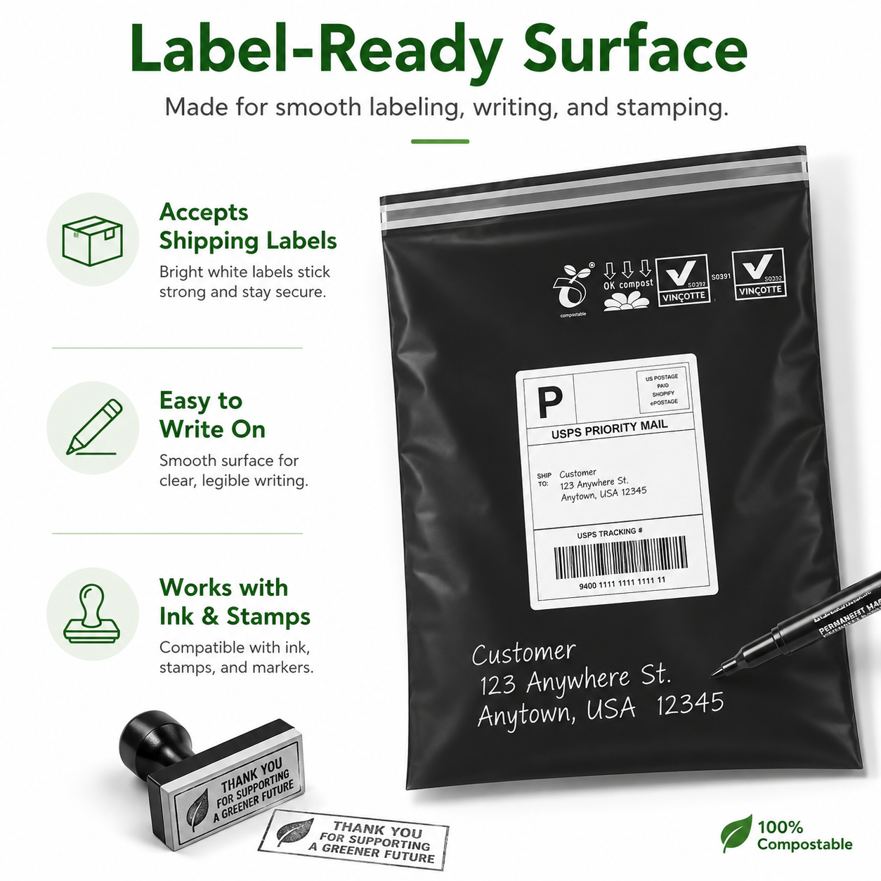 12" x 15.5" Biodegradable Poly Mailers, 50 Count Eco-Friendly Self-Seal Shipping Bags