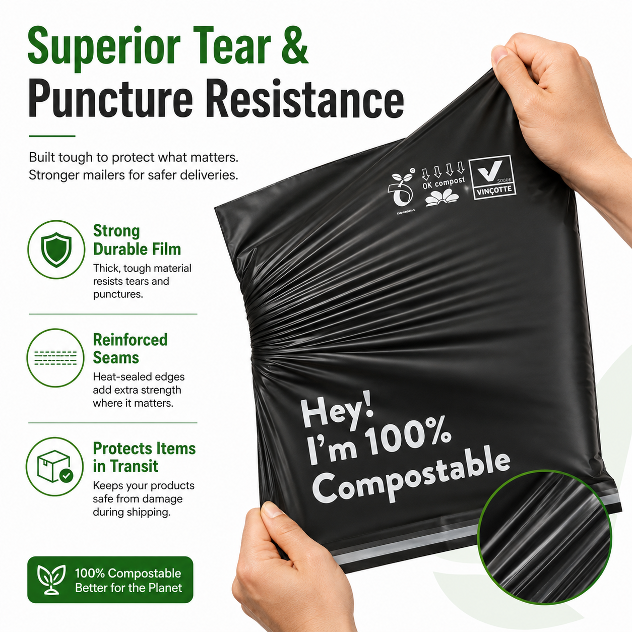 12" x 15.5" Biodegradable Poly Mailers, 50 Count Eco-Friendly Self-Seal Shipping Bags