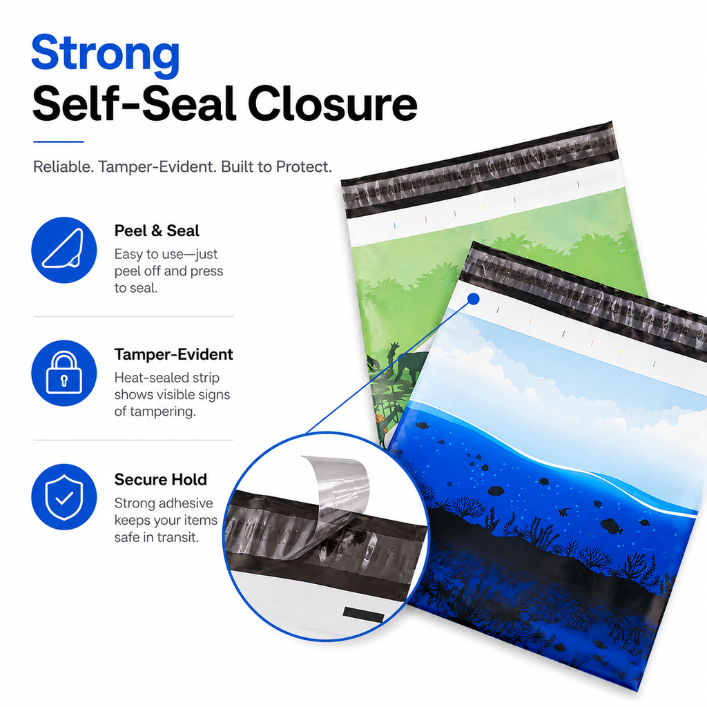 10" x 13" Biodegradable Poly Mailers, 50 Count Eco-Friendly Self-Seal Shipping Bags