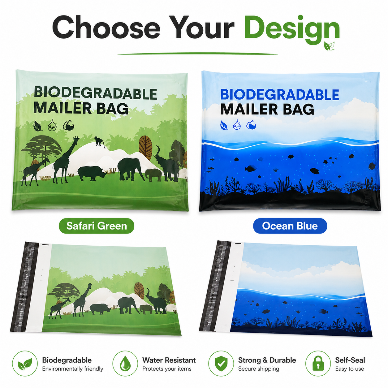 10" x 13" Biodegradable Poly Mailers, 50 Count Eco-Friendly Self-Seal Shipping Bags