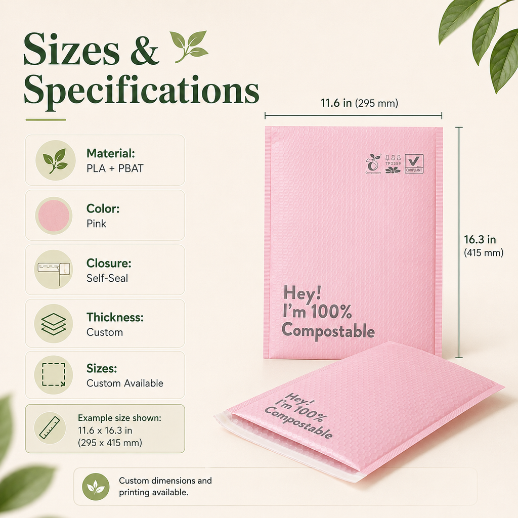 Compostable Bubble Mailers | PLA PBAT Padded Mailer Bags for Ecommerce