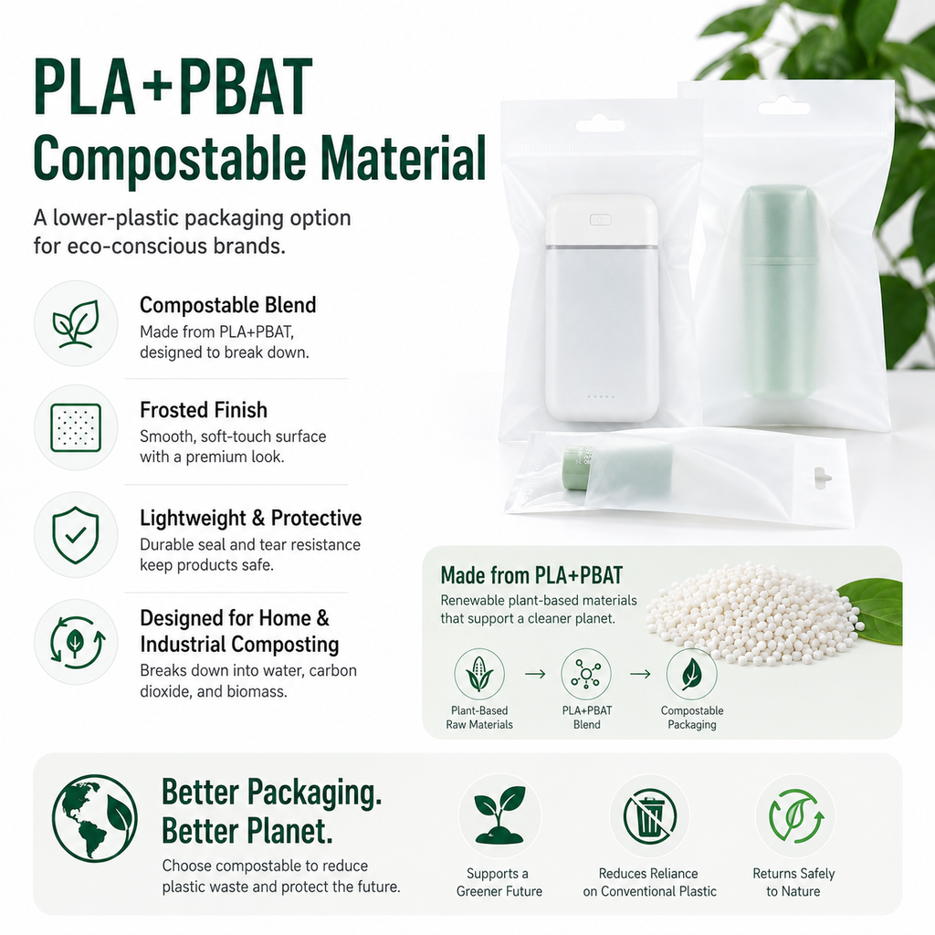 Compostable Frosted Packaging Bags for Electronics & Accessories