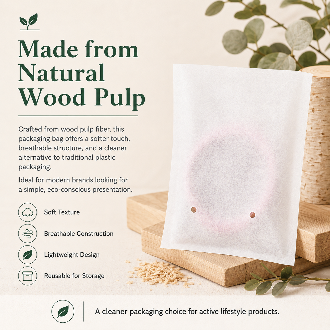 Wood Pulp Non-Woven Packaging Bags for Jump Ropes | Eco Fitness Accessory Packaging