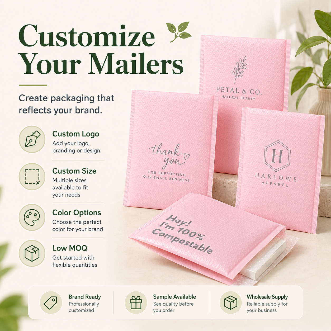 Compostable Bubble Mailers | PLA PBAT Padded Mailer Bags for Ecommerce