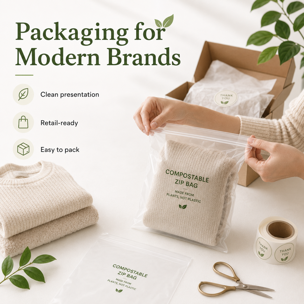 PLA + PBAT Biodegradable Clear Zip Bags