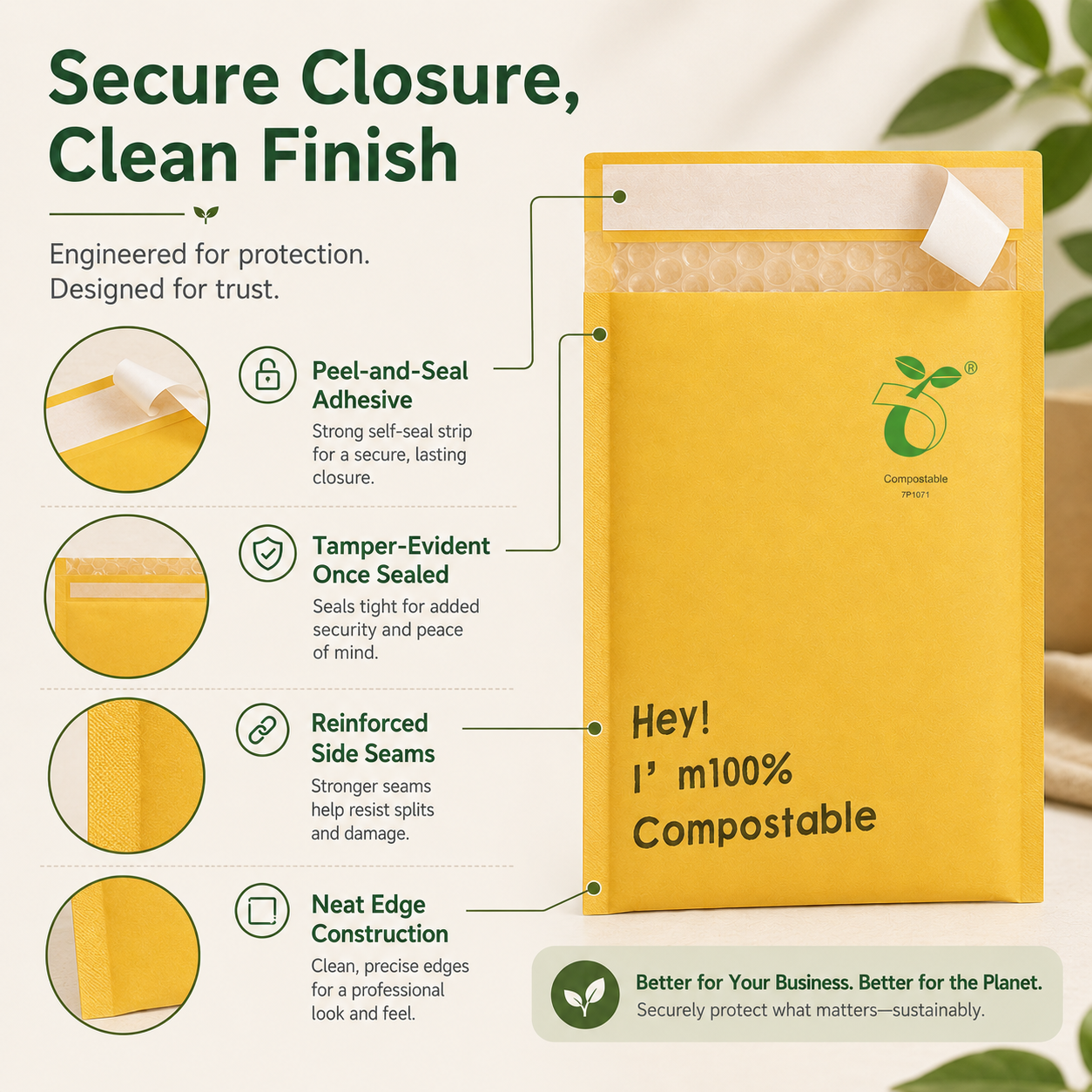 Compostable Yellow Kraft Bubble Mailers