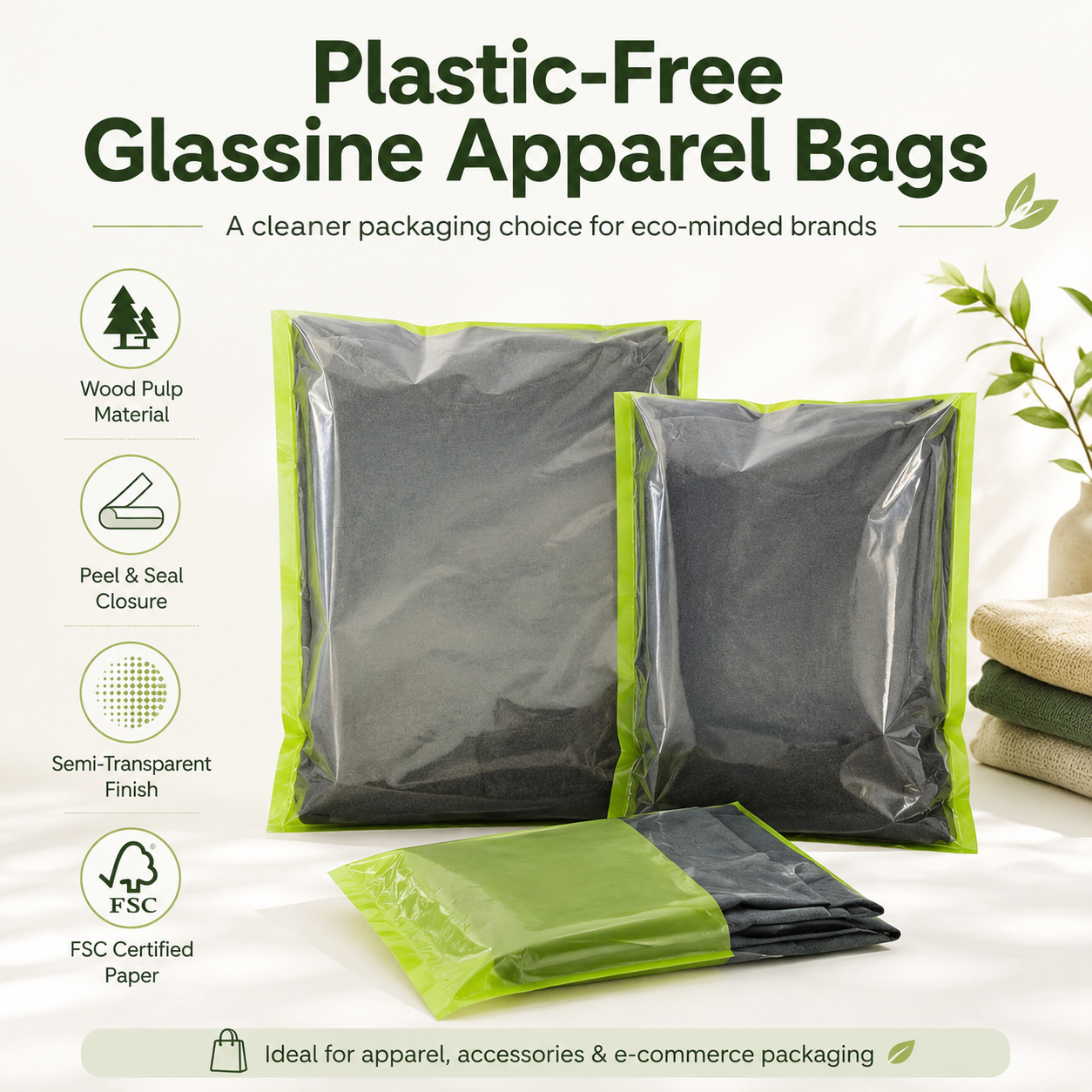 Plastic-Free Glassine Apparel Packaging Bags